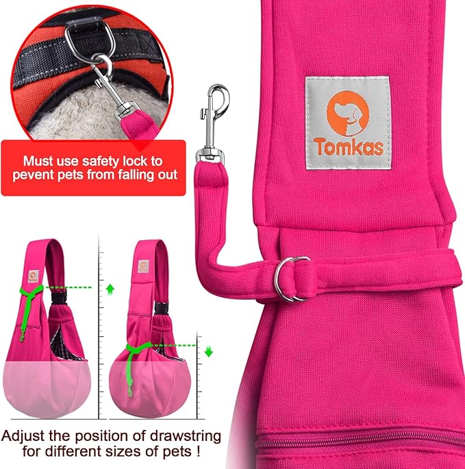 TOMKAS Dog Sling Carrier for Small Dogs Puppy Carrier for Small Dogs (Rose red, Adjustable Strap for 3-10 lbs & Zipper Pocket)