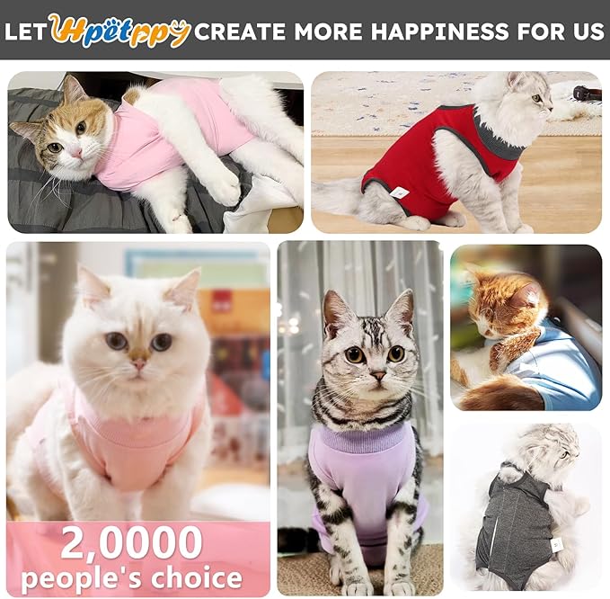 Cat Recovery Suit After Surgery, Breathable Cat Surgery Recovery Suit for Spay Abdominal Wounds or Skin Diseases, E-Collar Alternative Wear for Small Male Female Pets (Dark Grey, L)