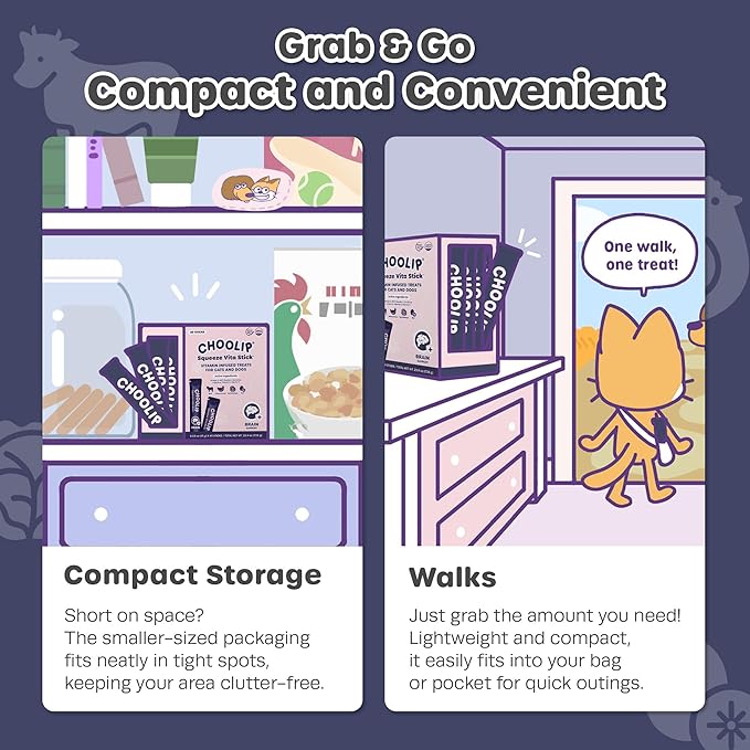 Grab & Go Squeeze Vita Stick Lickable Treats for Dogs & Cats. 49 Brain Support Sticks with Essential multivitamins. Soft and Tasty Paste for All Life Stages, Supporting Brain Health