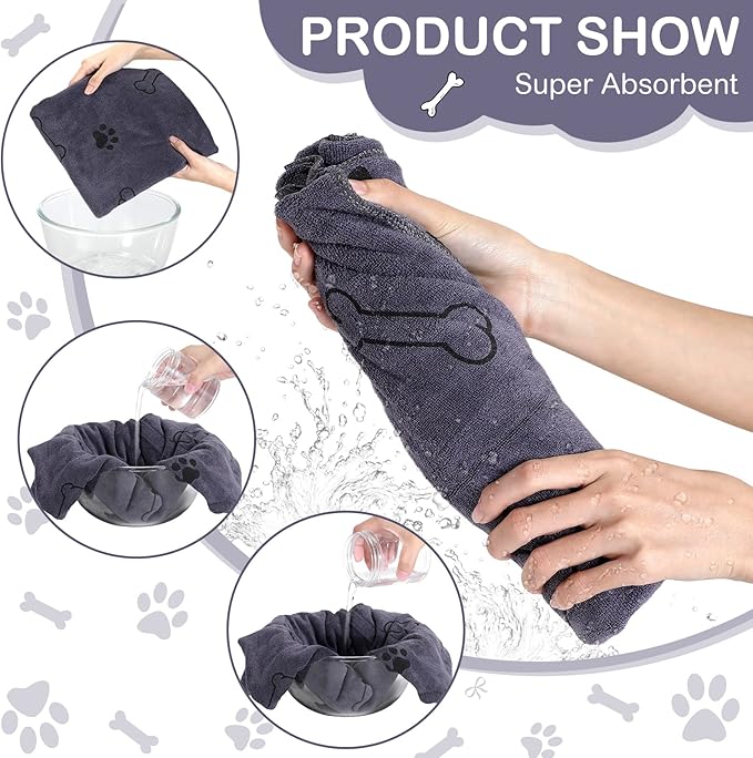 Chumia 8 Pcs Dog Towels for Drying Dogs Cats Pet Towels Bulk Puppy Microfiber Quick Drying Paw Bath Bathing Supplies Absorbent for Medium Pets(Gray,40 x 24 Inch)