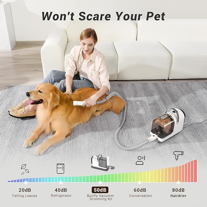 Bunfly Dog Grooming Kit,13000Pa Strong Grooming & Vacuum Suction 99.99% Pet Hair, 16 Pet Grooming Tools for Dogs Cats, 3L Large Capacity Dust Cup, Quiet Pet Vacuum Groomer (Silver & White)