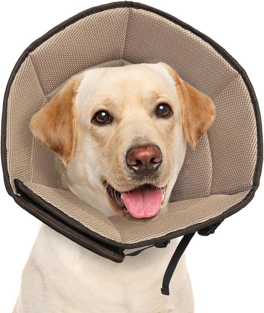 Dog Cone Collar L, Soft Cones for Large Medium Small Dogs,Adjustable Dog Cone Alternative to Stop Licking, Comfy Elizabethan Collar for After Surgery Wound Healing & Hot Spots Brown