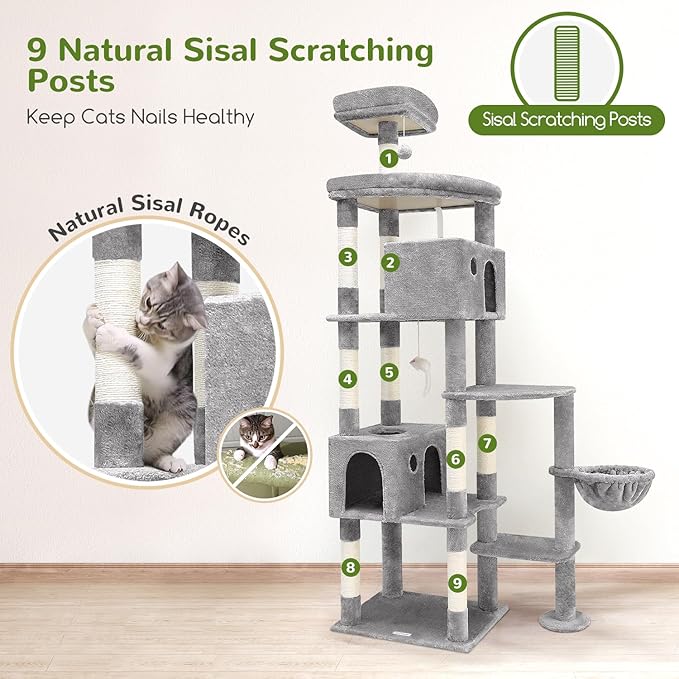 Globlazer Giant Cat Tree, 83 inch Cat Tree for Indoor Cats Large Adult, XXL Cat Tower with 9 Scratching Posts for 20lb+ Heavy Duty Large Adult Cats, F83, Light Grey