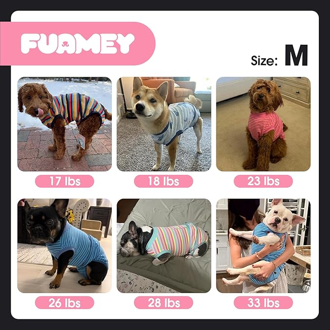 FUAMEY Dog Recovery Suit Male,Dogs Surgery Neuter Suits Puppy Spay Shirts for Female Protect Dog's Skin Anti Licking Abdominal Wounds Doggie Onesie Pet Bodysuit Alternative to Cone Gray Stripes M
