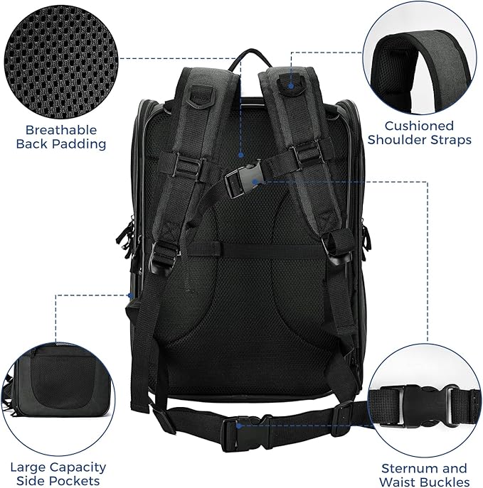 Apollo Walker Pet Carrier Backpack for Large/Small Cats and Dogs, Puppies, Safety Features and Cushion Back Support for Travel, Hiking, Outdoor Use (Black-Expandable)