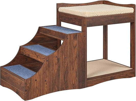 unipaws Pet Bunk Bed with Removable Step for Dogs and Cats, Multi-Level Bed Window Perch Seat Platform with Cushion and Cat Scratch Pad, Indoor Use