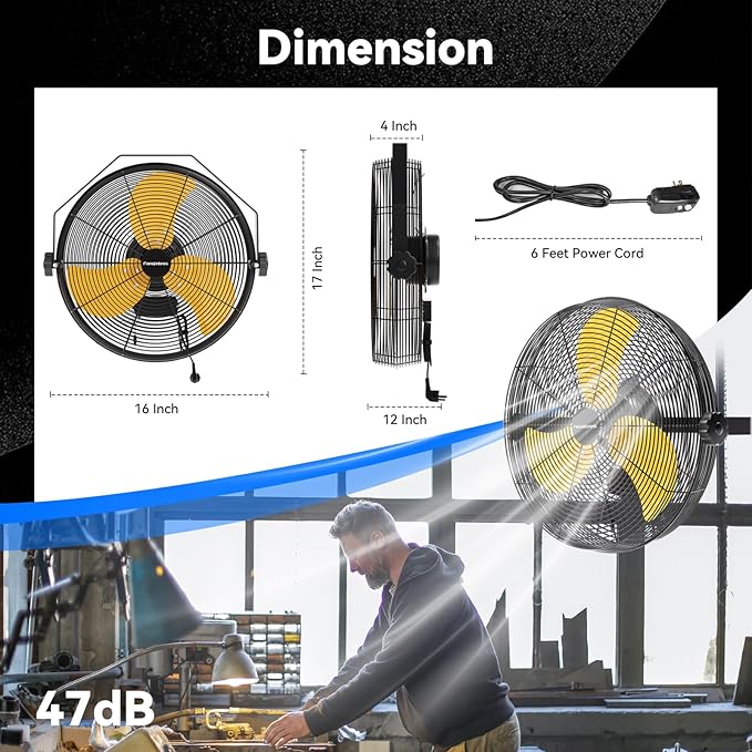 2PCS 2600 CFM 14 inch Outdoor High Velocity Wall Mounted Fan, 3-Speed Metal Fans with IP44 Enclosure Motor, Industrial Grade Weatherproof Wall Fan for Patio, Greenhouse, Garage, and Gazebo