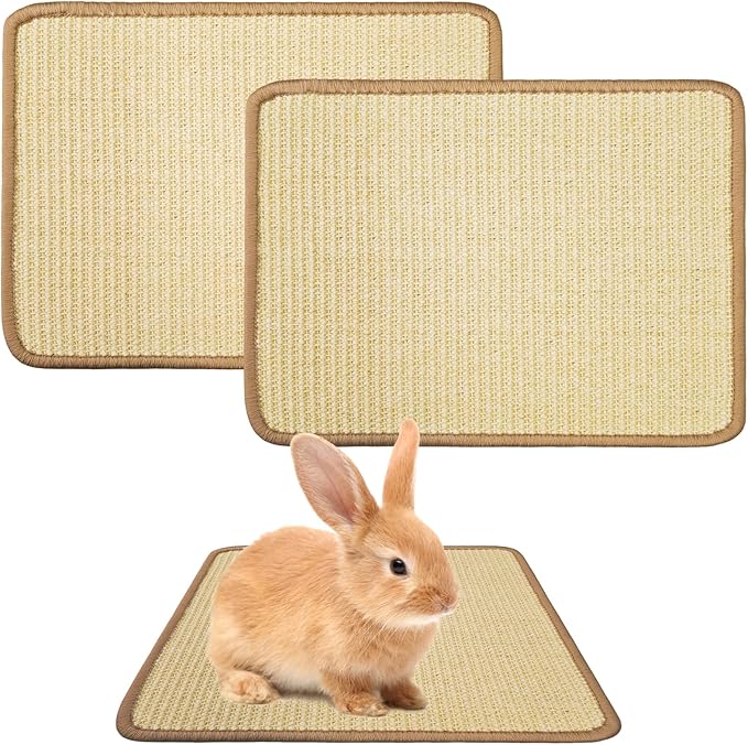 2Pcs Rabbit Scratch Mat,16 x 12 Inch Sisal Rabbit Scratching Pad,Rabbits Scratching Mats for Cages,Claws and Teeth Care Rabbits Chew Toys,Small Pet Bedding for Biting Sleeping Nesting