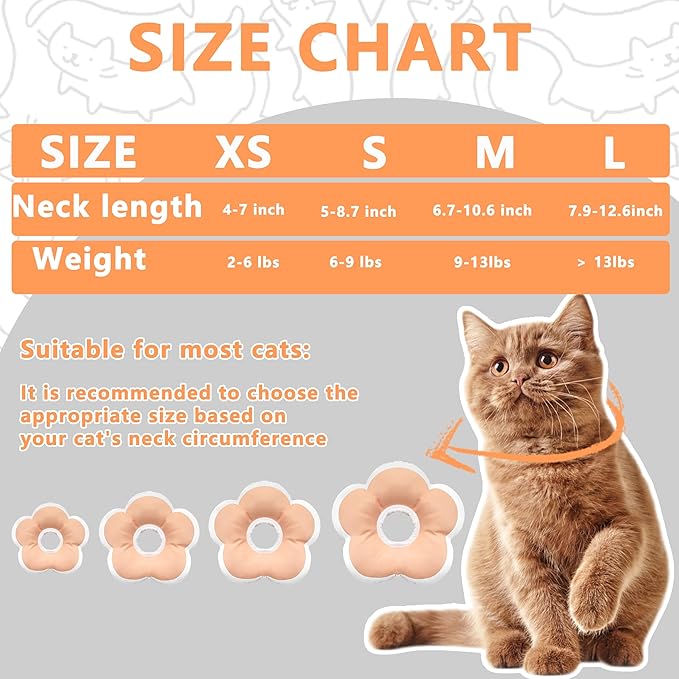 Cat Cone Collar Soft, Waterproof Cats Cones to Stop Licking After Surgery, Adjustable Soft Elizabeth Cats Collars for Wound Healing, Flower Shape Cat Recovery Collar (Pastel Orange, X-Small)