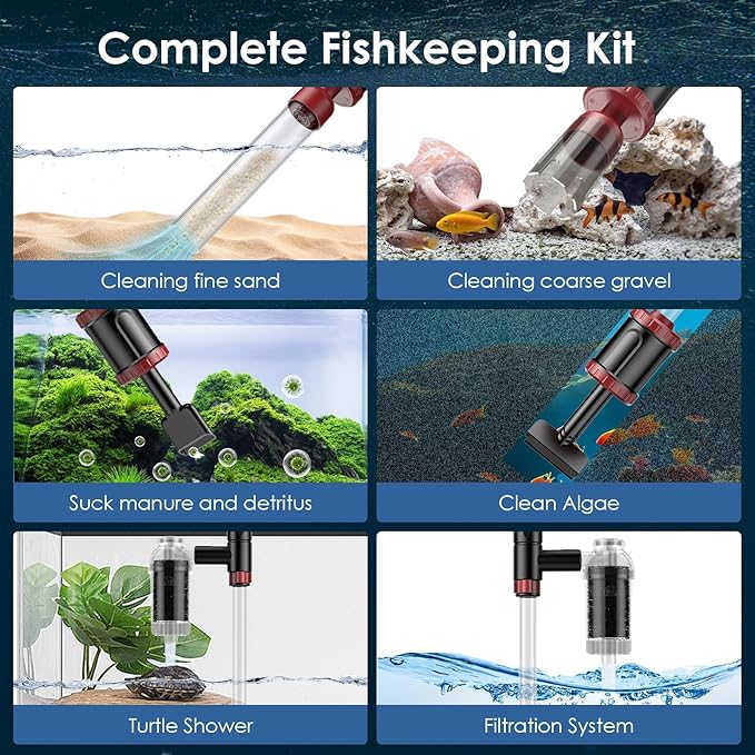 AKKEE Aquarium Vacuum Gravel Cleaner, 36W Fish Tank Gravel Cleaner Vacuum for Water Changer 8 in 1 Multifunctional with Timed Off Waterproof Wash Sand Water Filter Circulation Aquarium Vacuum Cleaner