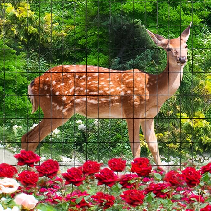 Black PVC Coated Welded Wire Fence 24 Inch x 50 Foot, 2 Inch x 4 Inch 15GA, Garden Border Fencing Roll Vinyl Coating Metal Wire Mesh Hardware Cloth for Yard Vegetable Plant Protection