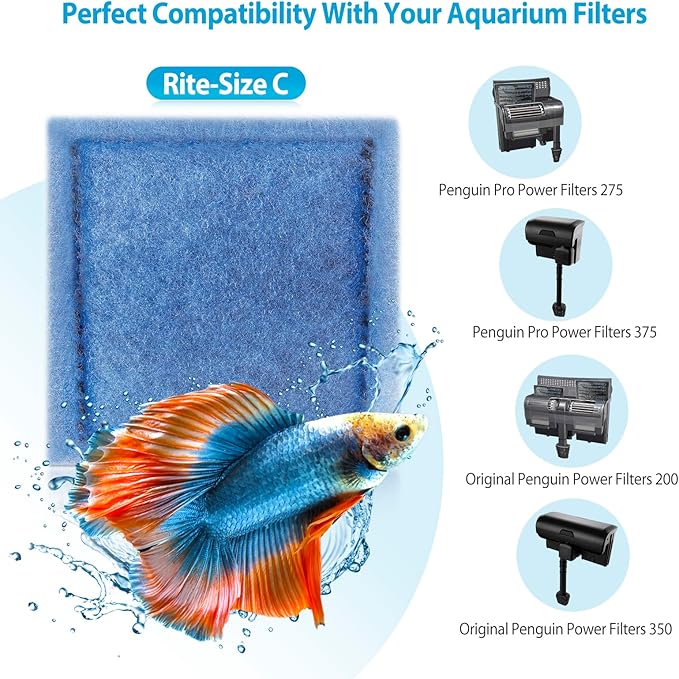 24 Pack Rite-Size C Filter Cartridges Compatible with Marineland Penguin PRO Power Filters 275/375 & Original Penguin Power Filters 200/350 - Rite-Size C Replacement Filter Cartridges