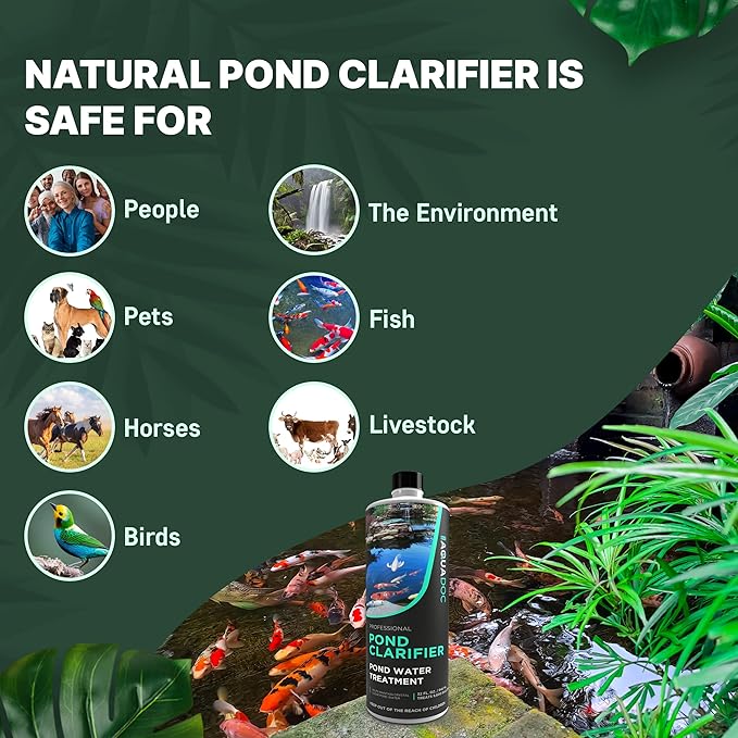 AquaDoc Pond Water Clarifier 32oz – Enzyme-Based Treatment for Koi and Fish Ponds – Helps Clear Cloudy Water and Reduce Sludge
