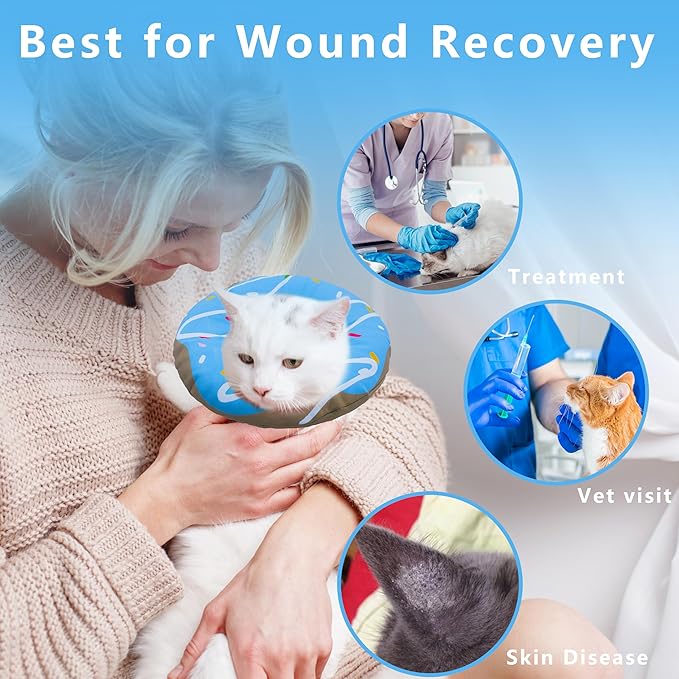 Cat Cone Collar Soft, Adjustable Cat Recovery Collars Kitten Cones to Stop Licking, Cute Donut E Collar After Surgery, Cats Neck Pillow Elizabethan Cones of Shame (Waterproof Blue, Small)
