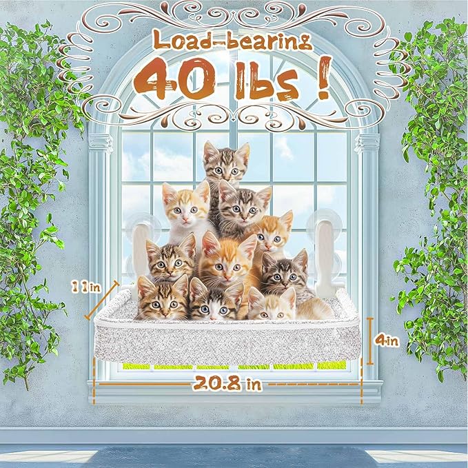 Cat Window Perch & Hammock - Exquisite Sofa Fabric, Safe & Comfortable Design with 4 Strong Suction Cups - Ideal for Large Cats (High Grade Gray, Large)
