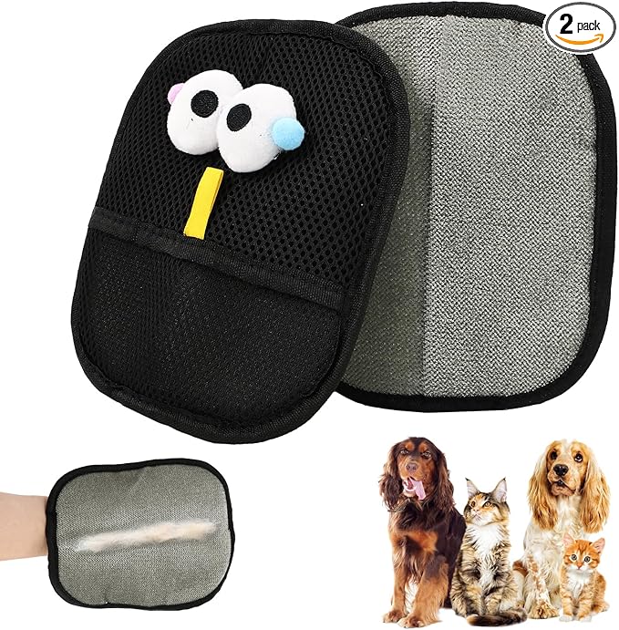 2 PCS Electrostatic Pet Hair Remover, Pet Hair Remover Tool for Cats & Dogs, Cleaning Gloves for Carpet, Couch, Furniture, Car Seat, Double-Sided, Reusable, Washable