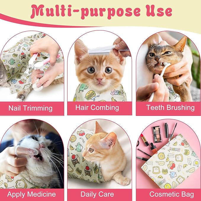 4p Cat Wrap for Cutting Nails Set, Self-Adhesive Cat Wrap Comfortable & Soft Cat Grooming Wrap Suitable for Many Cat Sizes Cat Burrito Wrap for Trimming Nails