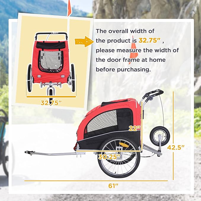 Aosom Dog Bike Trailer 2-in-1 Pet Stroller with Canopy and Storage Pockets