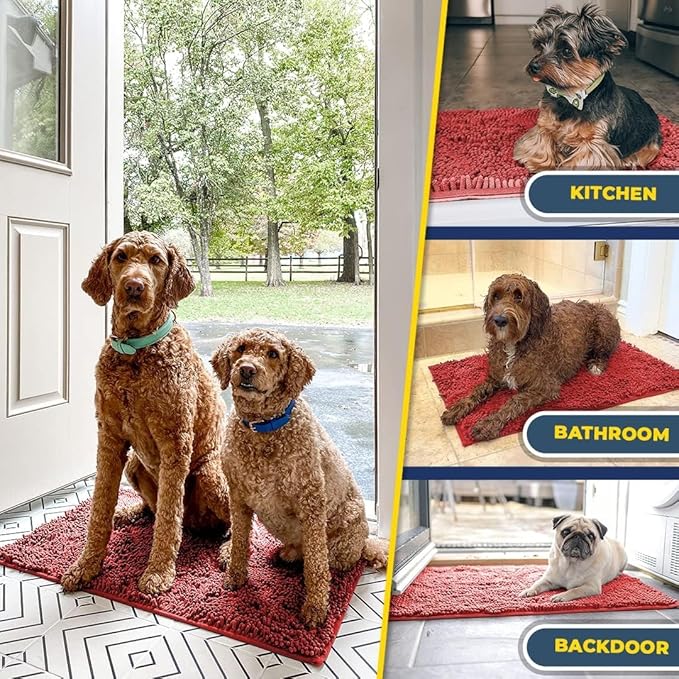 Muddy Mat® AS-SEEN-ON-TV Highly Absorbent Microfiber Door Mat and Pet Rug, Non Slip Thick Washable Area and Bath Mat Soft Chenille for Kitchen Bathroom Bedroom Indoor and Outdoor - Red 24" x 120"