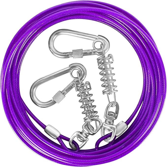 Dog Tie Out Cable - 10/15/20/25/30FT Heavy Duty for Large Dogs Up to 250LBS - Rosy Pink/Blue/Purple/Silver/Red/Green/Yellow