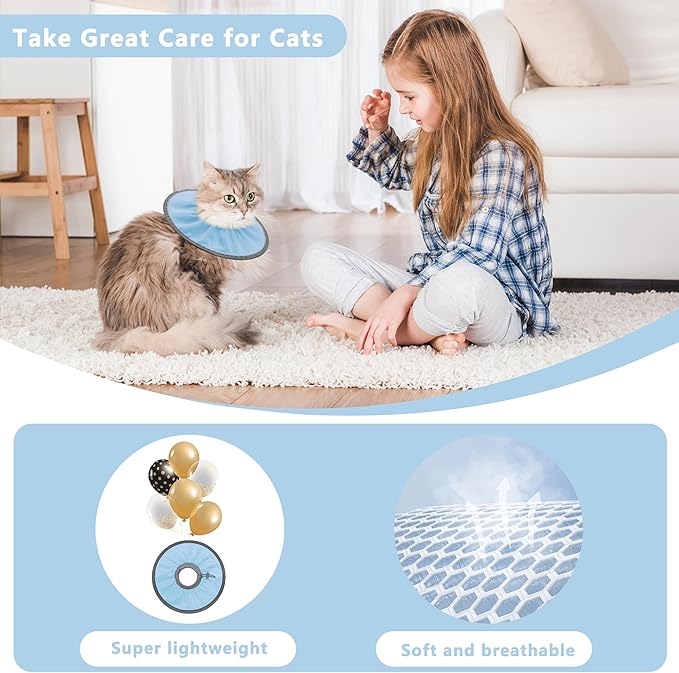 Lightweight Cat Cone Collar Soft, Soft Comfortable Cat Recovery Collar After Surgery, Elizabethan E Collar for Cats, Cone for Cats to Stop Licking (Baby Blue, Large)