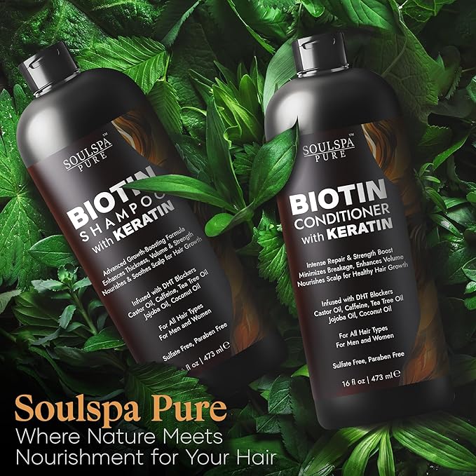 Biotin Shampoo and Conditioner Set with Keratin - Sulfate-Free Advanced Anti-Thinning, Hair Growth Shampoo and Conditioner Combo Repair Formula - with DHT Blockers, for Men & Women - 16 fl oz each