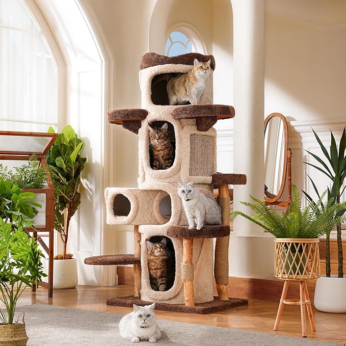 70'' Luxury Heavy Duty Cat Tree for Indoor Cats Adults,Treehouse Theme Large Cat Tower for Home Decoration,Multi-Level Modern Maine Coon Condo with 3*Wood Scratching Post,Perch,Huge House for Multicat