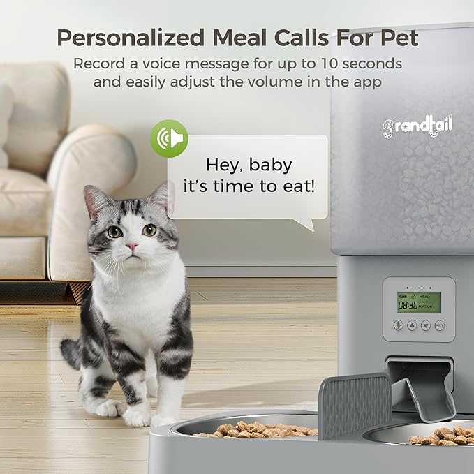 Automatic Cat Feeder for Pets, Programmable Meal Dispenser, for Timed Meals for Up to Cats & Dogs Including Dual Power Supply, and Capacity for 4 Meals Daily