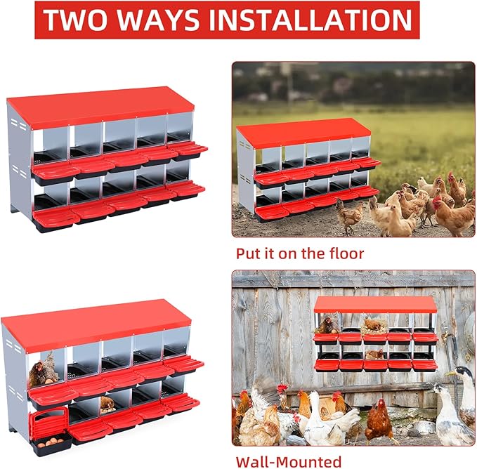Chicken Nesting Box, 10 Hole 2 Layer Hen Nest Box, Roll Away Eggs Laying Boxes,Cleanable Pull Out Hen Roosting Boxes