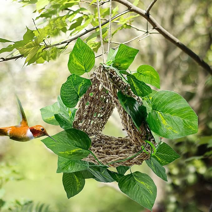 BNOSDM Bird Seagrass Mat, 3 PCS 7.1 x 7.1 Inches Parrot Natural Seagrass Woven Bird Net Hammock Mat, Parakeet Climbing Rope Ladder Chew Toys Hut Hideout for Lovebird Cockatiel Conure Budgie