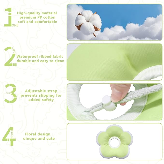 Cat Cone Collar Soft, Waterproof Cats Cones to Stop Licking After Surgery, Adjustable Soft Elizabeth Cats Collars for Wound Healing, Flower Shape Cat Recovery Collar (Green, Medium)