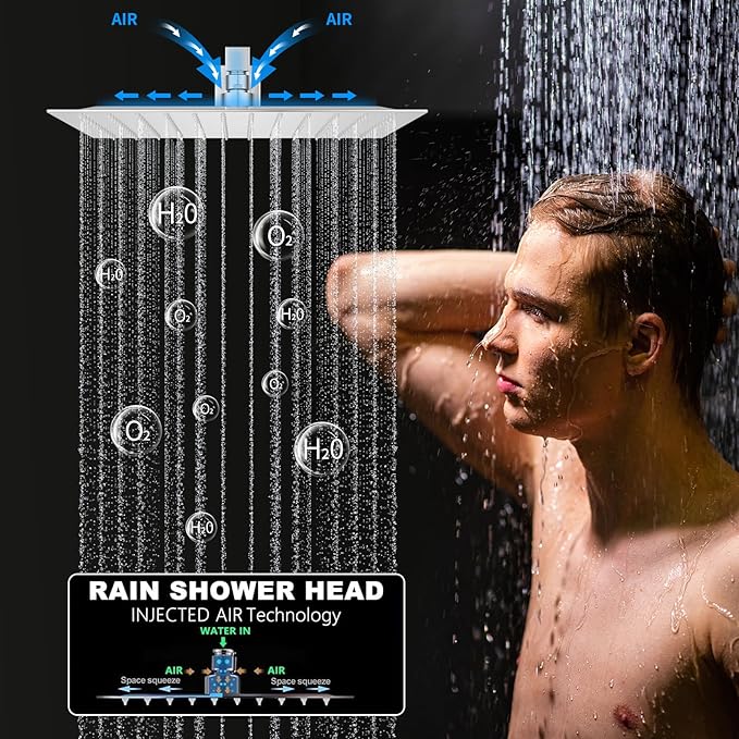 Chrome Shower System Set Temperature Display Push Button Shower Faucet with 12 inch and 8 inch Wall Mount Full Body Shower Head and Handheld Shower