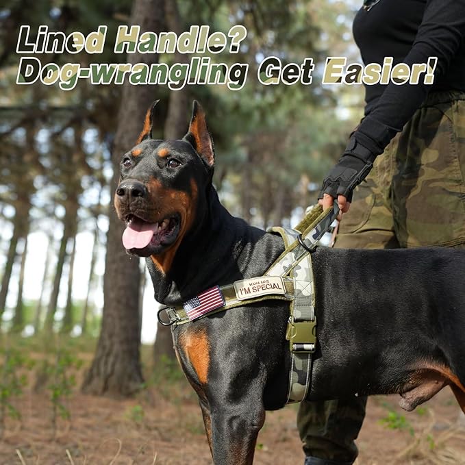 Forestpaw No Pull Dog Harness - Soft Flannel Padded Tactical Dog Vest Harness with Quick Release Buckle, Adjustable Reflective Pet Harness for Small Medium Dogs Walking Training,Green Camouflage S