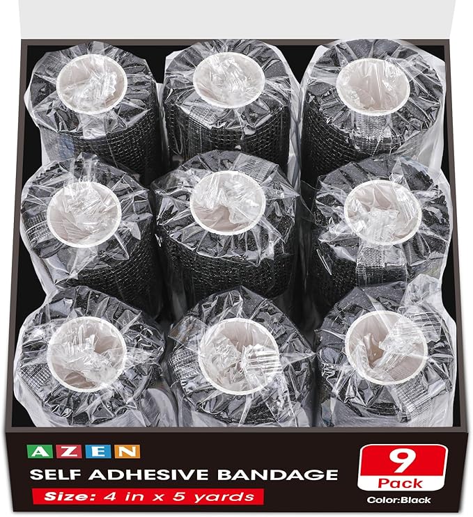 AZEN 9 Pack Self Adhesive Bandage Wrap, 4" X 5 Yards Elastic Cohesive Bandage Wrap, Color Athletic Tape, Tattoo Grip Tape Wrap, Vet Wrap, Ankle Tape