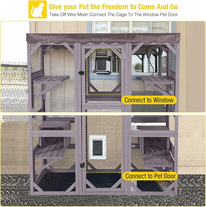 Aivituvin Catio Outdoor Cat Enclosure Large Cat House for Mulitiple Cats Walk in Kitty Cage with Tarp Roof 70"