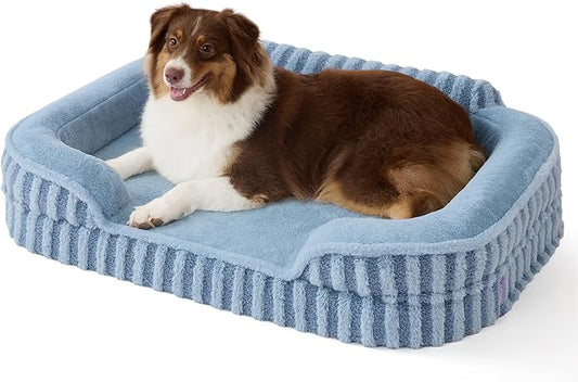 LE SURE Cute Dog Beds Large Sized Dog, Orthopedic Waterproof Large Pet Bed with Sides, Non-Slip Bottom and Egg-Crate Foam Pet Couch Sofa with Washable Removable Cover, Blue