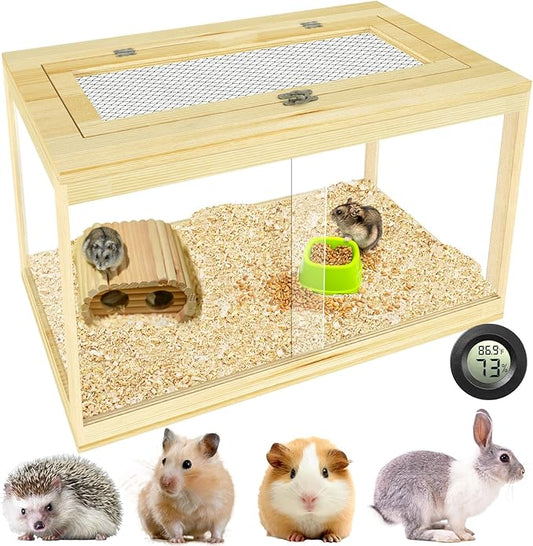 24" Hamster Cage, Lockable Sliding Door Gerbil Cage, Dwarf Hamster Cage with Metal Mesh Roof, Mice and Small Animal Habitat, Chewproof Syrian Hamster Enclosure, (Wooden, 24" L x 16" W x 16" H)