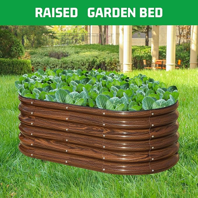 SnugNiture 4x2x1.5ft Raised Garden Bed Outdoor, 17" Tall Galvanized Metal Planter Box, Raised Garden Bed Kit for Planting Vegetables Plants Fruits, Brown