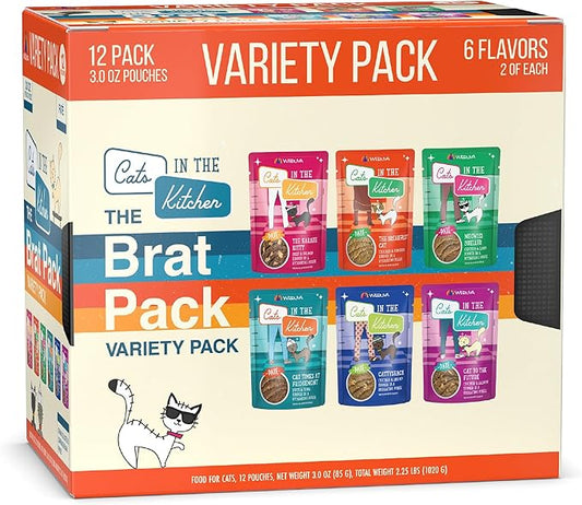 Weruva Cats in The Kitchen Slide N' Serve The Brat Pack Variety Cat Food Pouches 3 Ounce (Pack of 12)