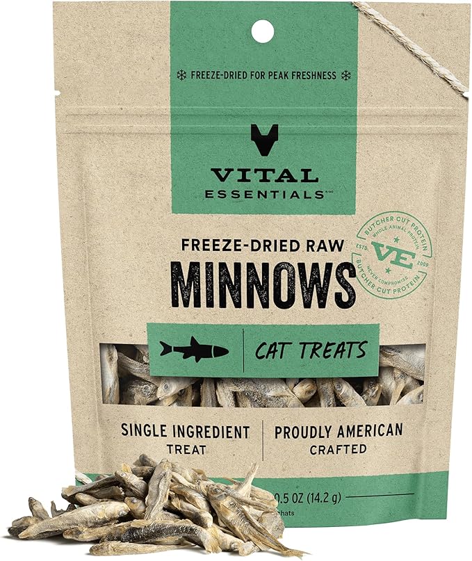 Vital Essentials Minnows Cat Treats, 0.5 oz | Freeze-Dried Raw | Single Ingredient | Grain Free, Gluten Free, Filler Free