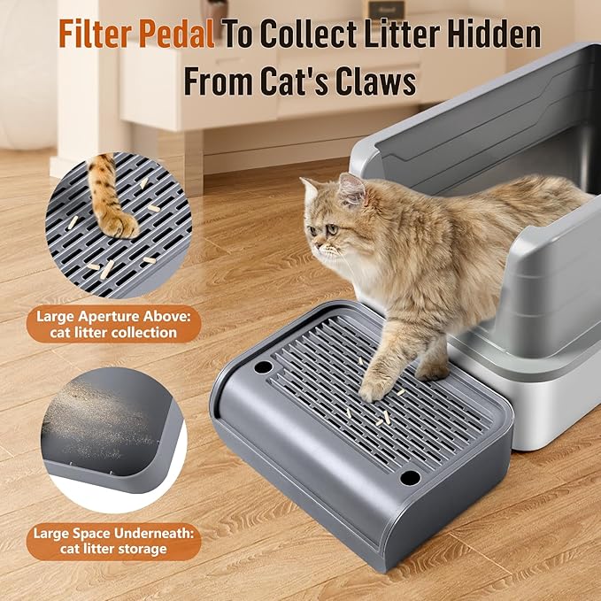 Cat Litter Box Step, Cat Litter Box Ramp Mat with Filter Function for Self-Cleaning Cat Litter Box, Easy to Clean, Cat Pedal Step Stool Ideal for Kitten & Elderly Cats (Dark Grey)