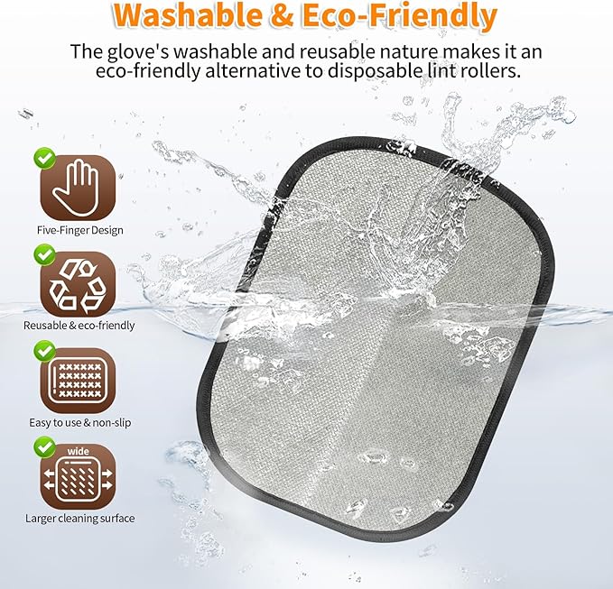 2Pcs Pet Hair Removal Glove for Cats & Dogs, 2025 Newly Upgraded Five-Finger Electrostatic Pet Hair Gloves, Reusable Pet Hair Remover Tool for Couch, Clothing, Car Seat,Carpet