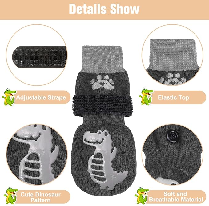 BEAUTYZOO Anti-Slip Dog Socks,Dog Shoes for Hot/Cold Pavement,Paw Protectors with Grips 3 Pairs for Puppy Small Medium Large Senior Old Dogs,Dog Socks to Prevent Licking & Hardwood Floor Protection
