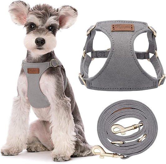 Puppytie No Pull Small Dog Harness with Multifunction Dog Leash,Lightweight Soft Adjustable No Choke Escape Proof Pet Harness Vest Pet Harness Vest,Silver Grey,S