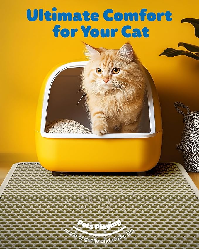 Cat Litter Mat - 23.2'' x 14.6'' Small Litter Trapping Mat, Easy to Clean Litter Box Mat, Waterproof, Urine-Proof, Non-Slip Kitty Litter Mats for Floor, Beige
