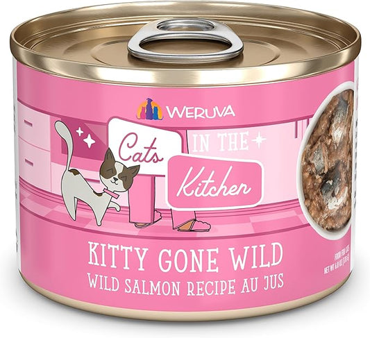 Weruva Cats in The Kitchen, Kitty Gone Wild with Wild Salmon Au Jus Cat Food, 6oz Can (Pack of 24)