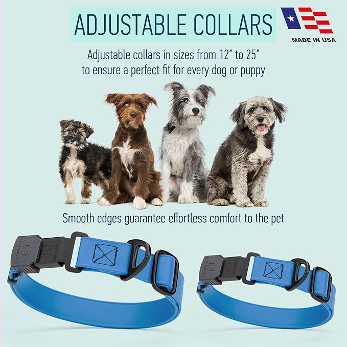 Dogline Biothane Waterproof Dog Collar with Herm Sprenger Black Stainless Steel Quick Release Buckle – Heavy Duty Tactical Durable Collar for Dogs – Comfortable and Safe Pet Collar W 1" L 15-25" Blue
