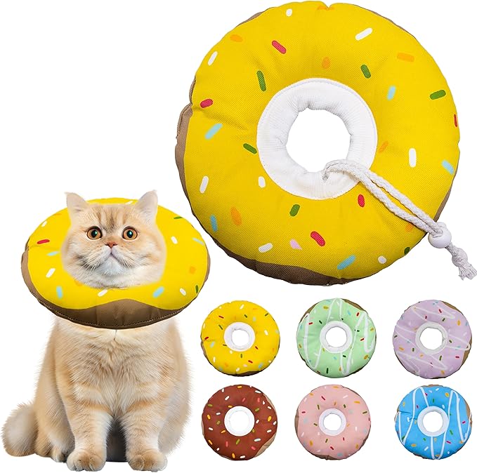Cat Cone Collar Soft, Adjustable Cat Recovery Collar Kitten Cones to Stop Licking, Cute Donut Collar After Surgery, Cats Neck Pillow Cone Elizabethan Cones of Shame (Waterproof Yellow, Medium)