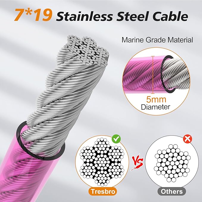 Tresbro 100FT Dog Tie Out Cable with Spring, Shock Absorbing Tether Chains for Outside Aavilable in 10/15/20/25/30/40/50/70/100/120 FT, Heavy Duty Leads for Yard for Medium & Large Dogs Up to 500 LBS