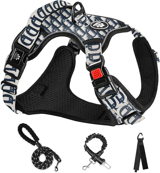 NESTROAD No Pull Dog Harness,Adjustable Oxford Dog Vest Harness with Leash,Reflective No-Choke Pet Harness with Easy Control Soft Handle for Small Dogs(Small,Vintage Blue)
